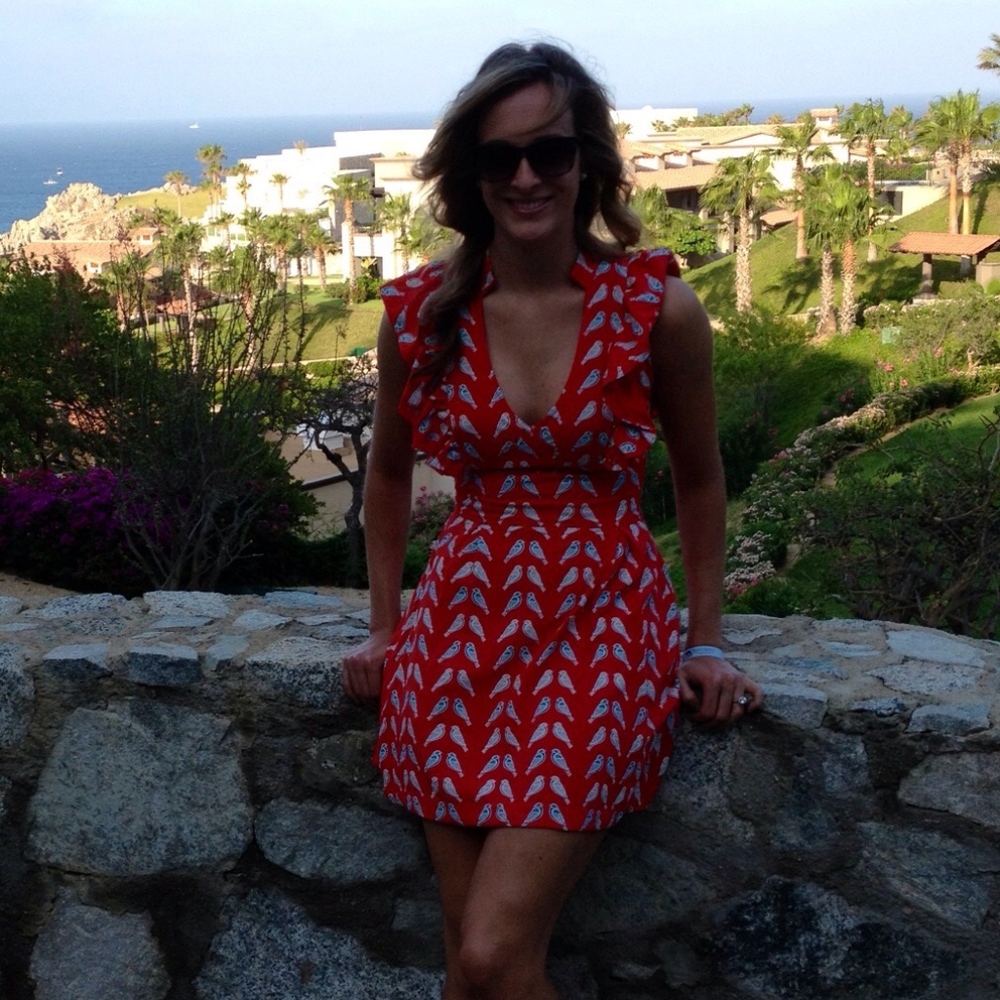 RED Summer Dress with Bird Print